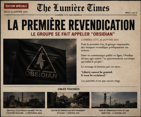 Une du Lumière Times, 23 janvier 2025 : La première revendication — le groupe se fait appeler Obsidian.